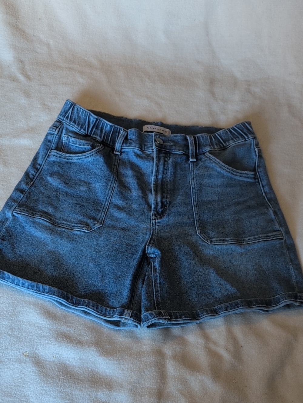 Flying Monkey Dark Blue Denim Patch-Pocket Shorts